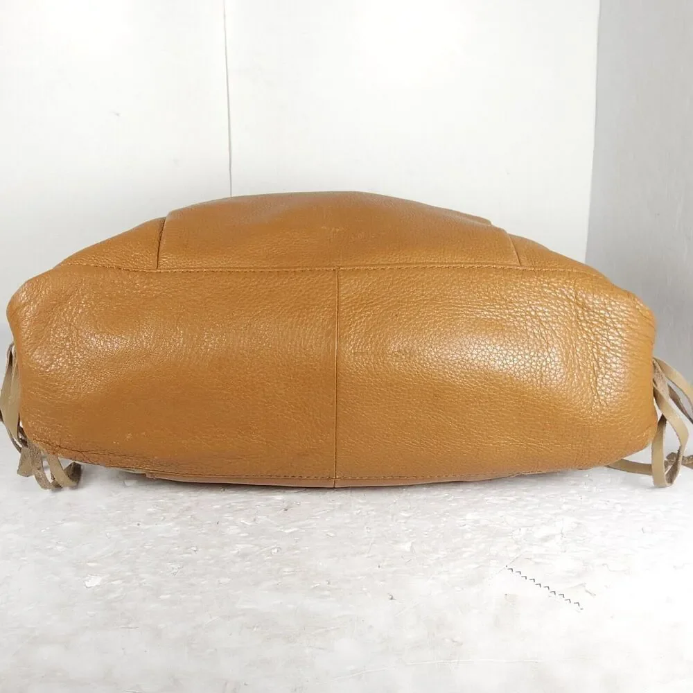 Muxo By Camila Alves Brown Leather Fringe Logo Handbag Purse Bag